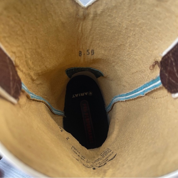 Ariat Brown Teal Leather Wide Square Toe Western Cowboy Boot Men’s Size 8.5D - Picture 9 of 15